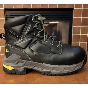 ACE Burren CT Unisex Sz 10M Black Leather Slip Resistant Composite Toe Work Boot